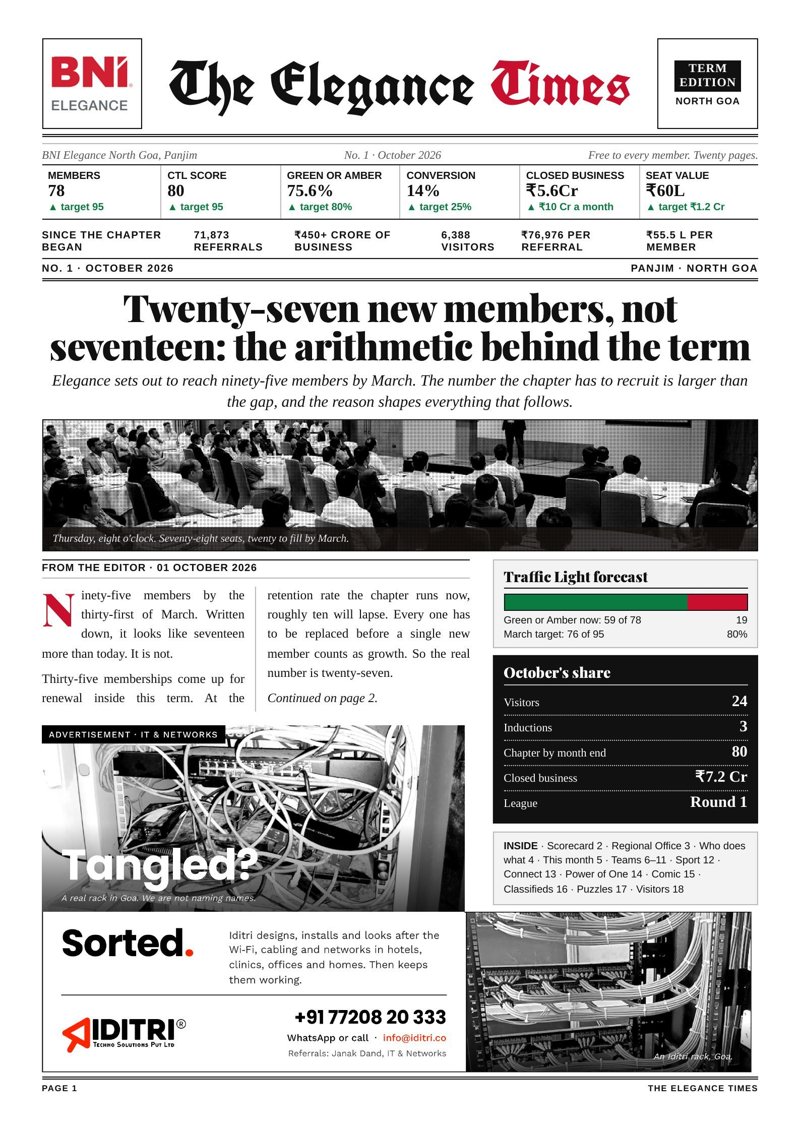 Page one of The Elegance Times, No. 1, October 2026