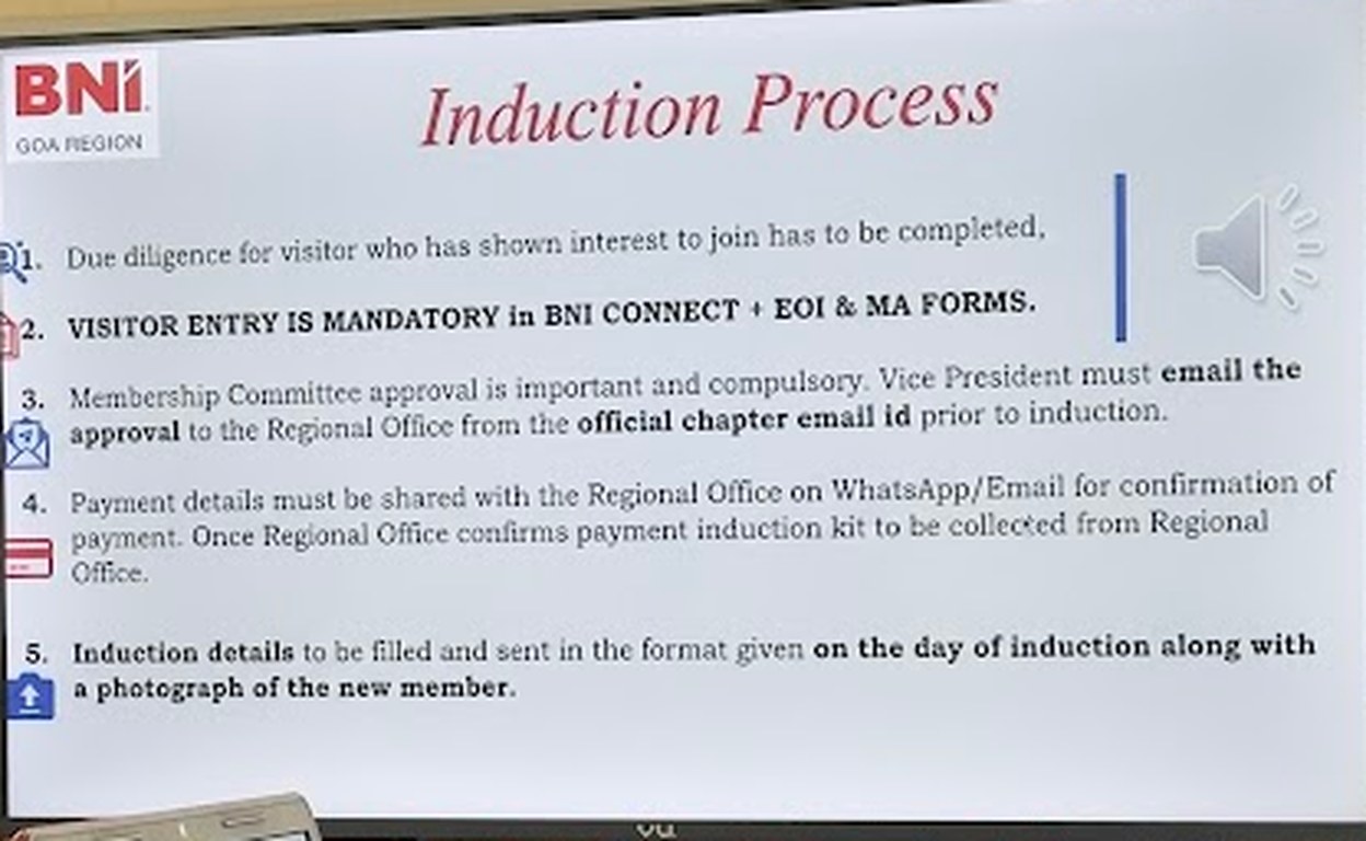 Induction Process — BNI Goa Region