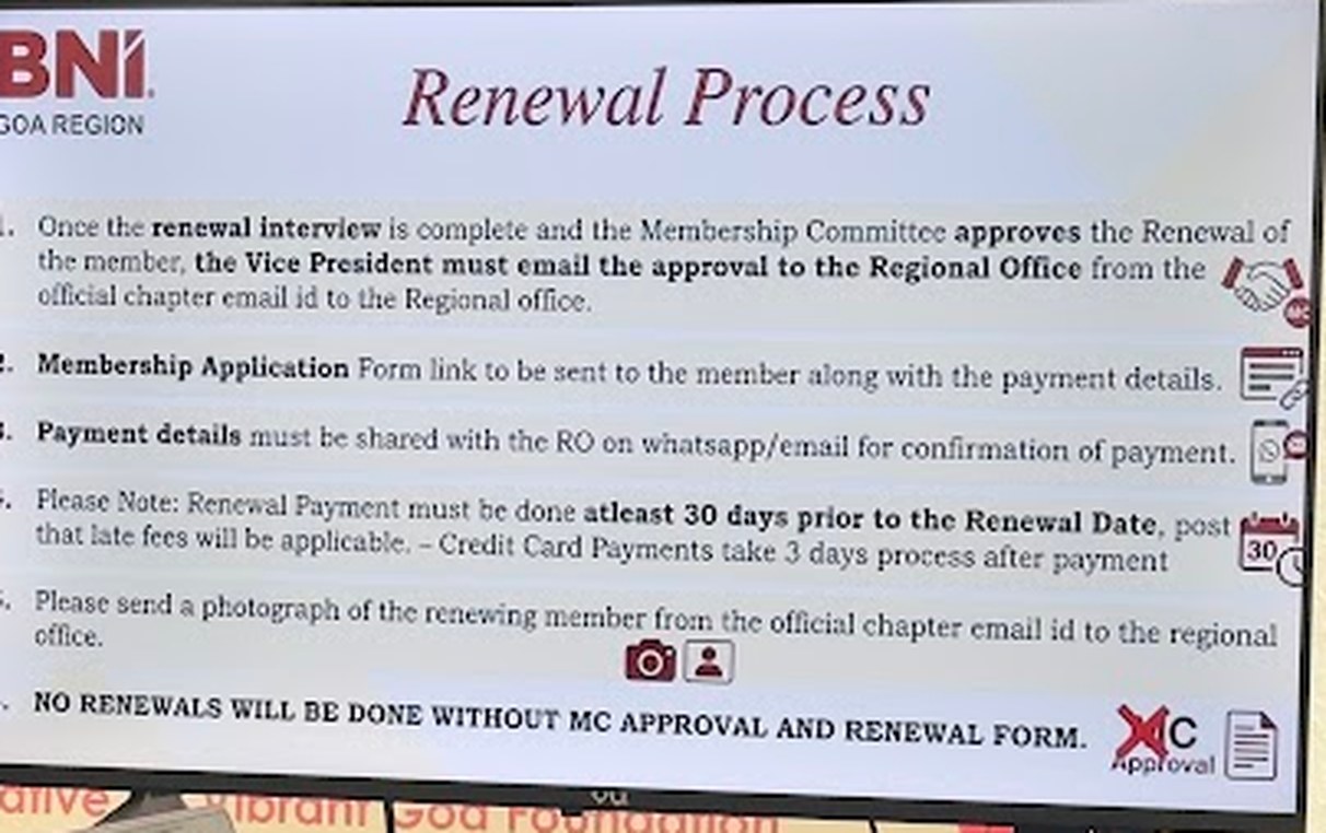 Renewal Process — BNI Goa Region